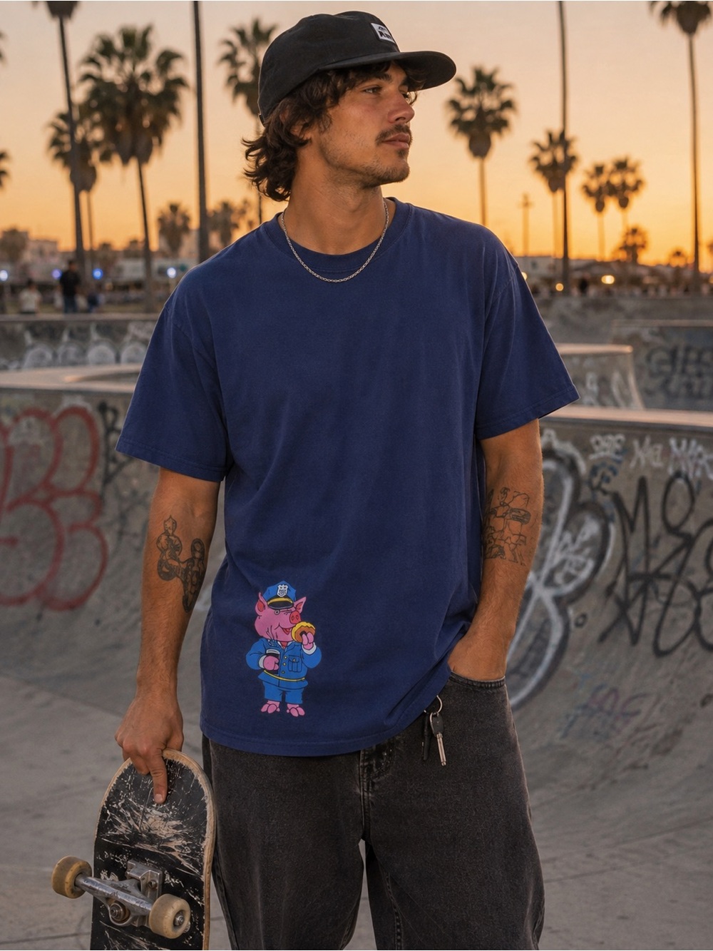 STRANGELOVE SKATEBOARDING Blue Pig Graphic Tee Size L